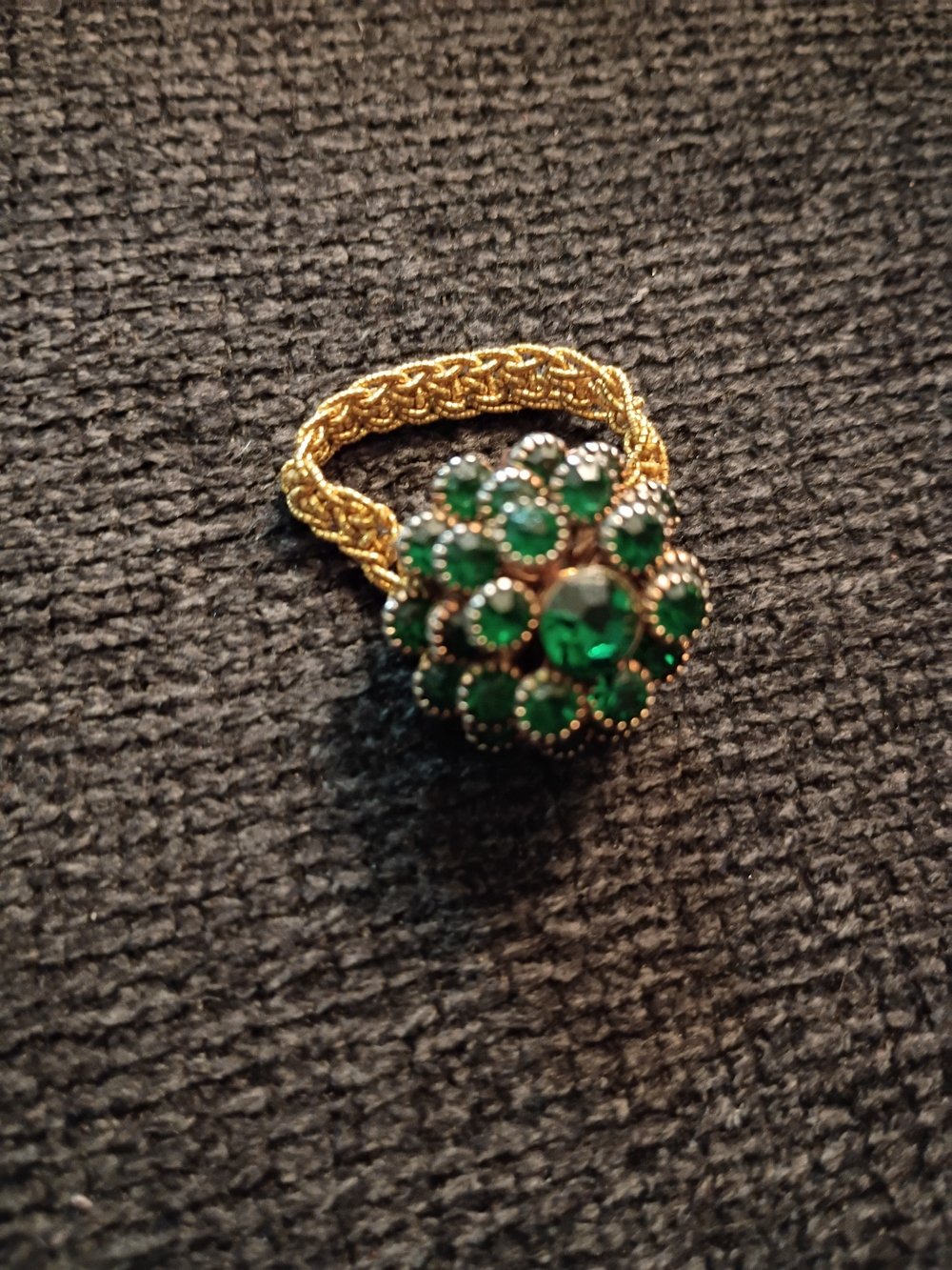 Vintage Gold-Tone Ring with Emerald Green Cluster Stones